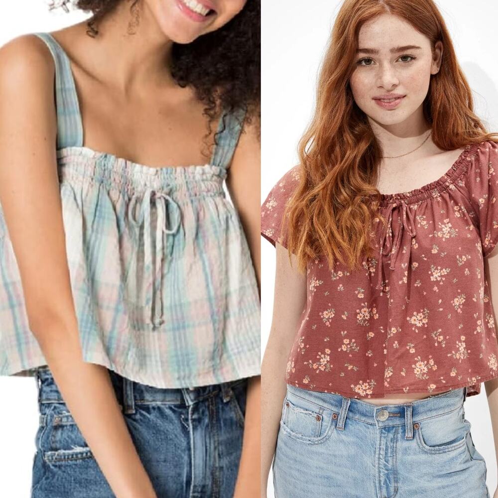 NWT American Eagle Off-The-Shoulder Blouse & Babydoll Tie Front Cami Bundle S